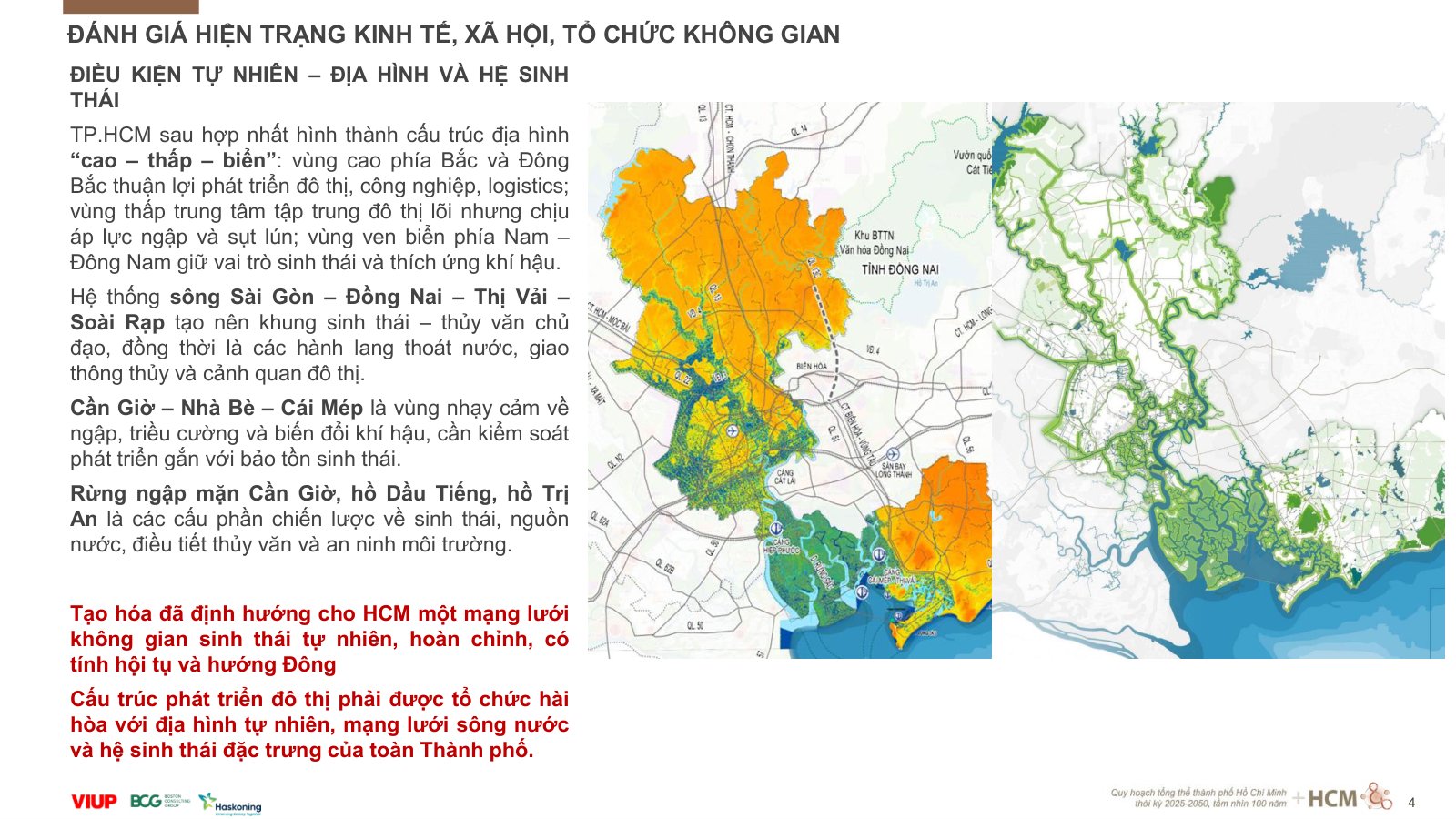 Slide điều kiện tự nhiên TP.HCM với cấu trúc địa hình cao – thấp – biển và hệ sinh thái sông nước